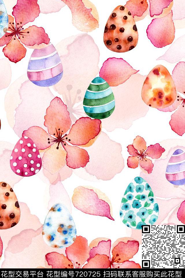 彩蛋可爱花卉数码印花华亿平台下载（图片编号: 720725） - 瓦栏（Walan）