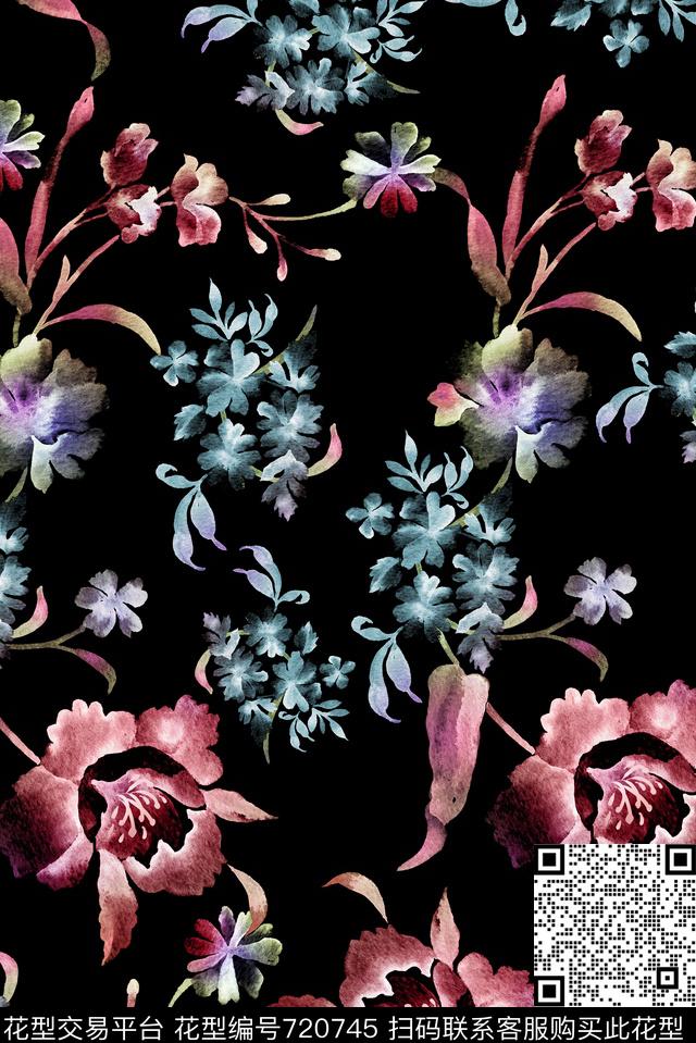 手绘薰衣草花卉数码印花华亿平台下载（图片编号: 720745） - 瓦栏（Walan）