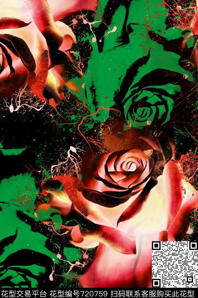 鲜艳手绘五彩数码印花华亿平台下载（图片编号: 720759） - 瓦栏（Walan）