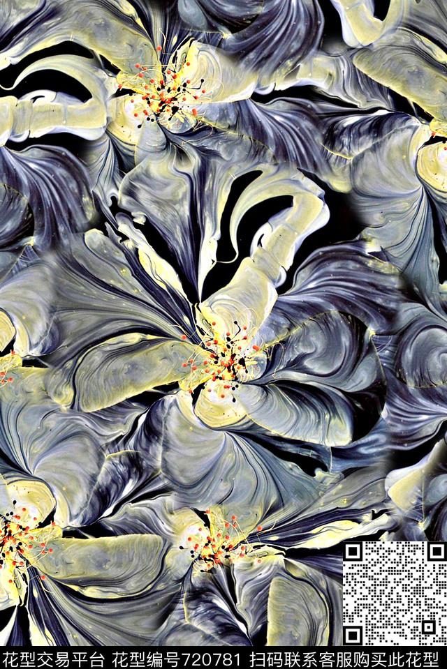 抽象手绘水彩几何纹理印花时尚大牌女装裙子波浪纹印花欧美复古大牌女装外套印花数码印花华亿平台下载（图片编号: 720781） - 瓦栏（Walan）