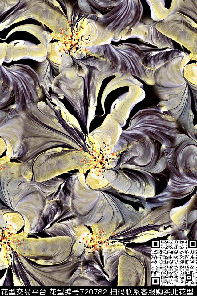 抽象手绘水彩几何纹理印花时尚大牌女装裙子波浪纹印花欧美复古大牌女装外套印花数码印花华亿平台下载（图片编号: 720782） - 瓦栏（Walan）