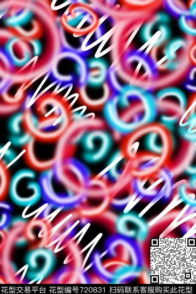 错乱荧光涂鸦圈圈小香风数码印花华亿平台下载（图片编号: 720831） - 瓦栏（Walan）