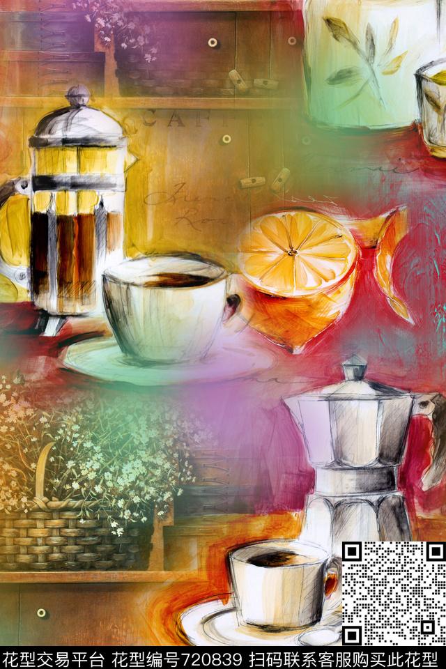 休闲炫彩手绘数码印花华亿平台下载（图片编号: 720839） - 瓦栏（Walan）