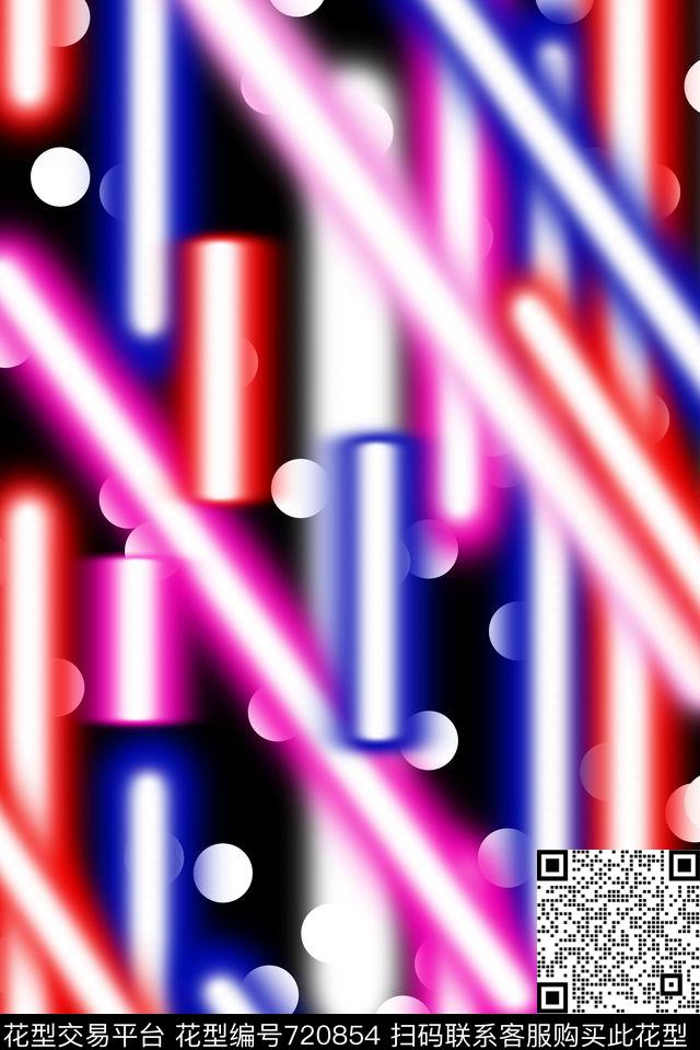 错乱荧光涂鸦圈圈小香风数码印花华亿平台下载（图片编号: 720854） - 瓦栏（Walan）