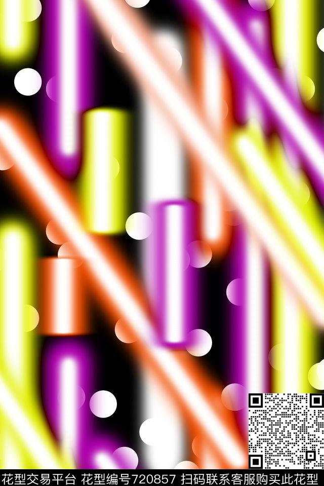 错乱荧光涂鸦圈圈小香风数码印花华亿平台下载（图片编号: 720857） - 瓦栏（Walan）