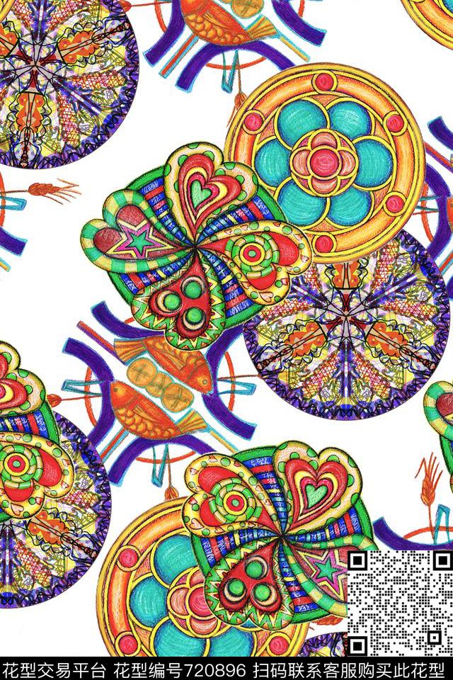 趣味几何手绘涂鸦彩色圆圈数码印花华亿平台下载（图片编号: 720896） - 瓦栏（Walan）