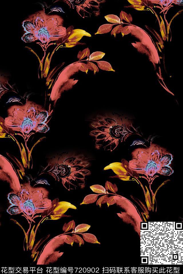 大花牡丹玫瑰数码印花华亿平台下载（图片编号: 720902） - 瓦栏（Walan）