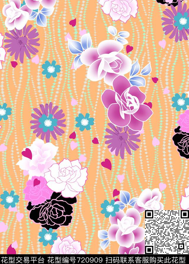 玫瑰花朵花卉数码印花华亿平台下载（图片编号: 720909） - 瓦栏（Walan）