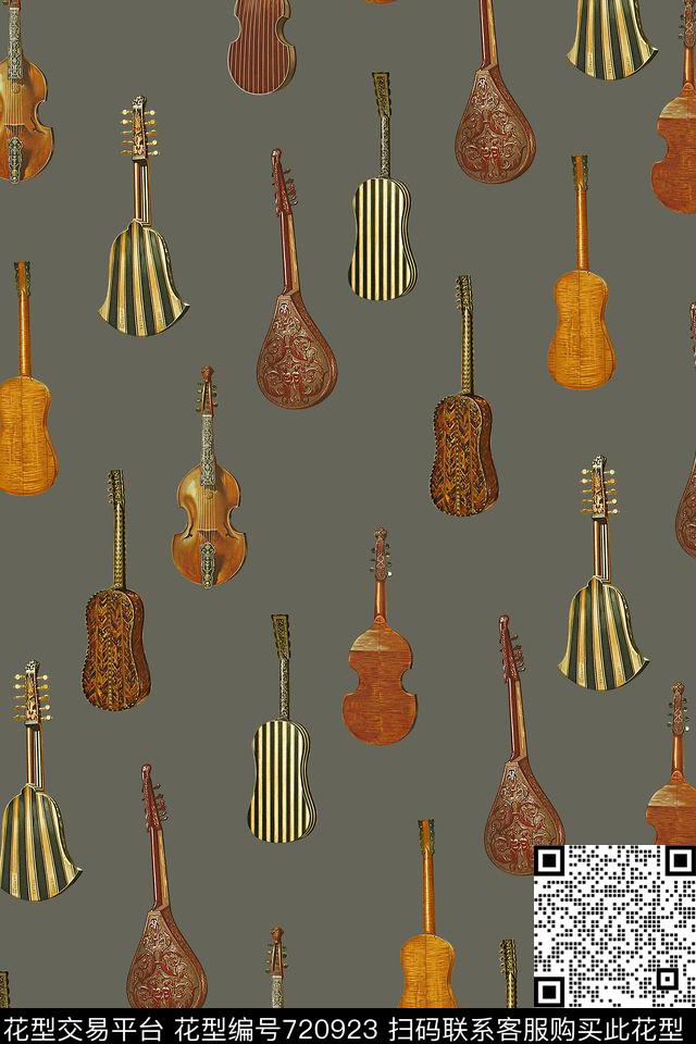民族风欧式乐器秋冬女装数码印花华亿平台下载（图片编号: 720923） - 瓦栏（Walan）