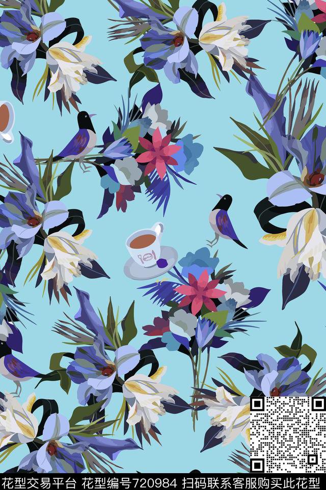 大花花朵花卉数码印花华亿平台下载（图片编号: 720984） - 瓦栏（Walan）