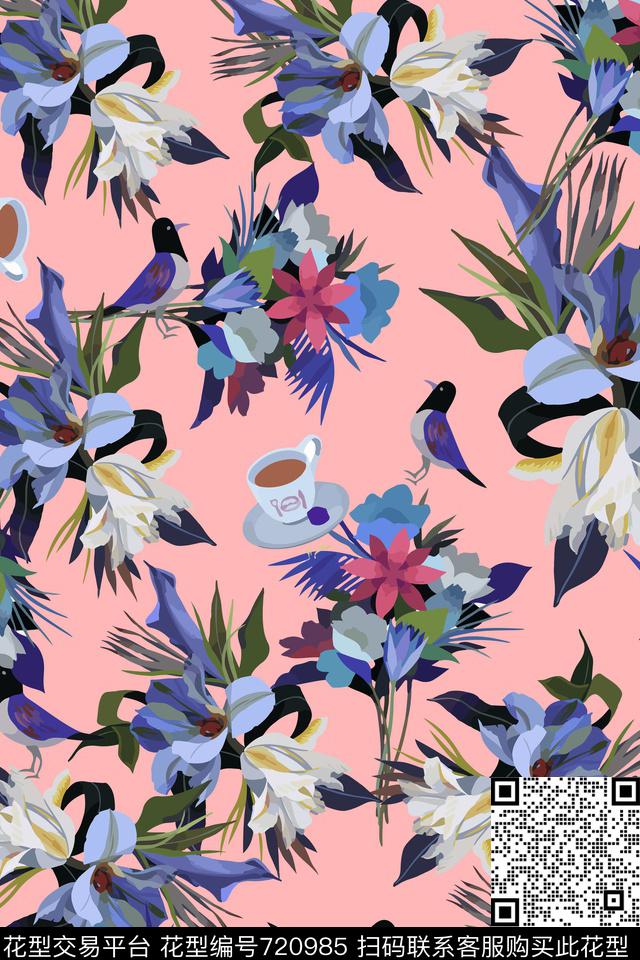大花花朵花卉数码印花华亿平台下载（图片编号: 720985） - 瓦栏（Walan）