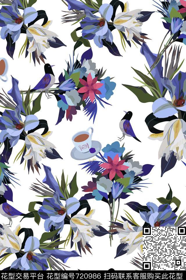 大花花朵花卉数码印花华亿平台下载（图片编号: 720986） - 瓦栏（Walan）
