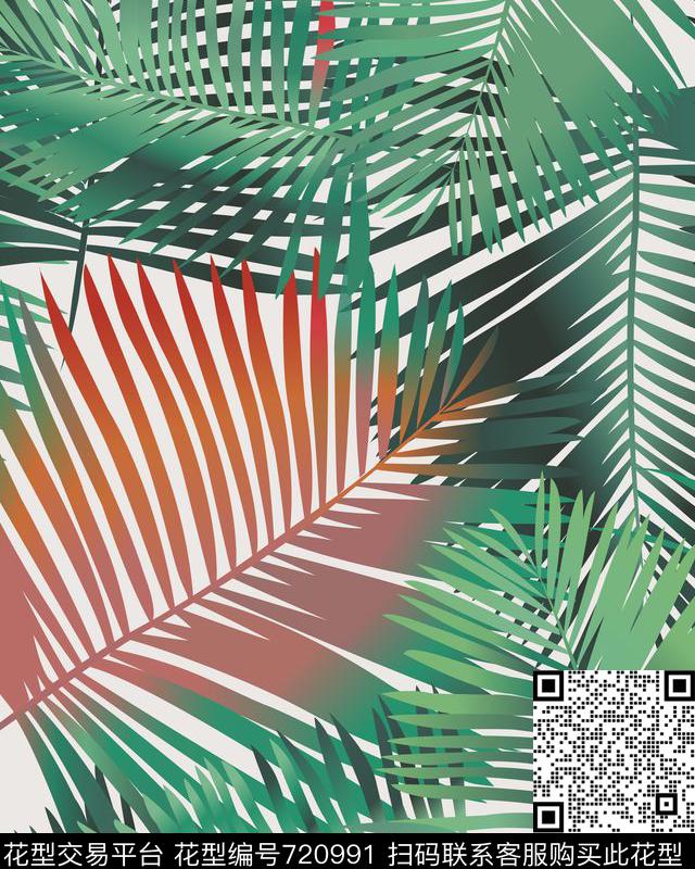 棕榈叶热带植物数码印花华亿平台下载（图片编号: 720991） - 瓦栏（Walan）
