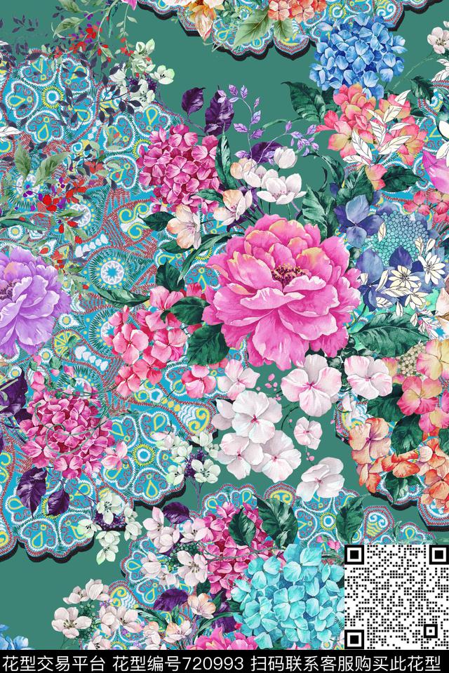 零点--女装时尚花朵数码印花华亿平台下载（图片编号: 720993） - 瓦栏（Walan）