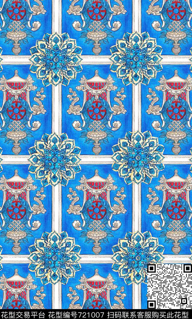 民族风欧式宫廷手绘数码印花华亿平台下载（图片编号: 721007） - 瓦栏（Walan）