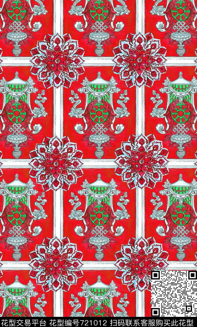 民族风欧式宫廷手绘数码印花华亿平台下载（图片编号: 721012） - 瓦栏（Walan）