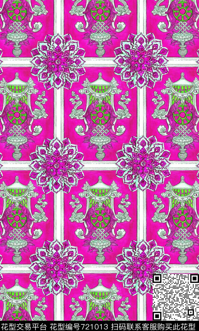 民族风欧式宫廷手绘数码印花华亿平台下载（图片编号: 721013） - 瓦栏（Walan）