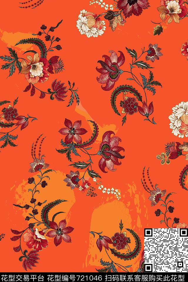 民族风花卉花纹数码印花华亿平台下载（图片编号: 721046） - 瓦栏（Walan）