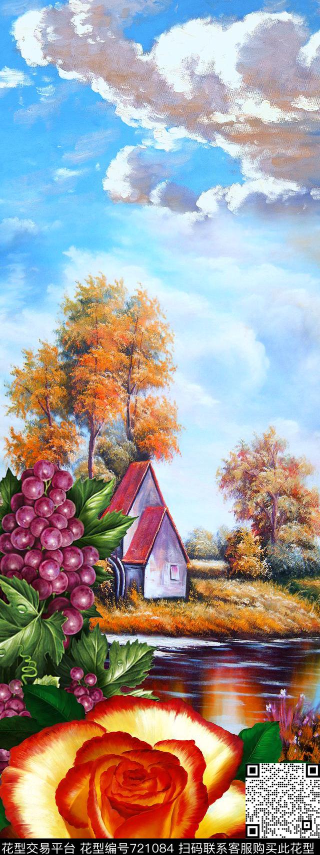 油画花卉风景数码印花华亿平台下载（图片编号: 721084） - 瓦栏（Walan）