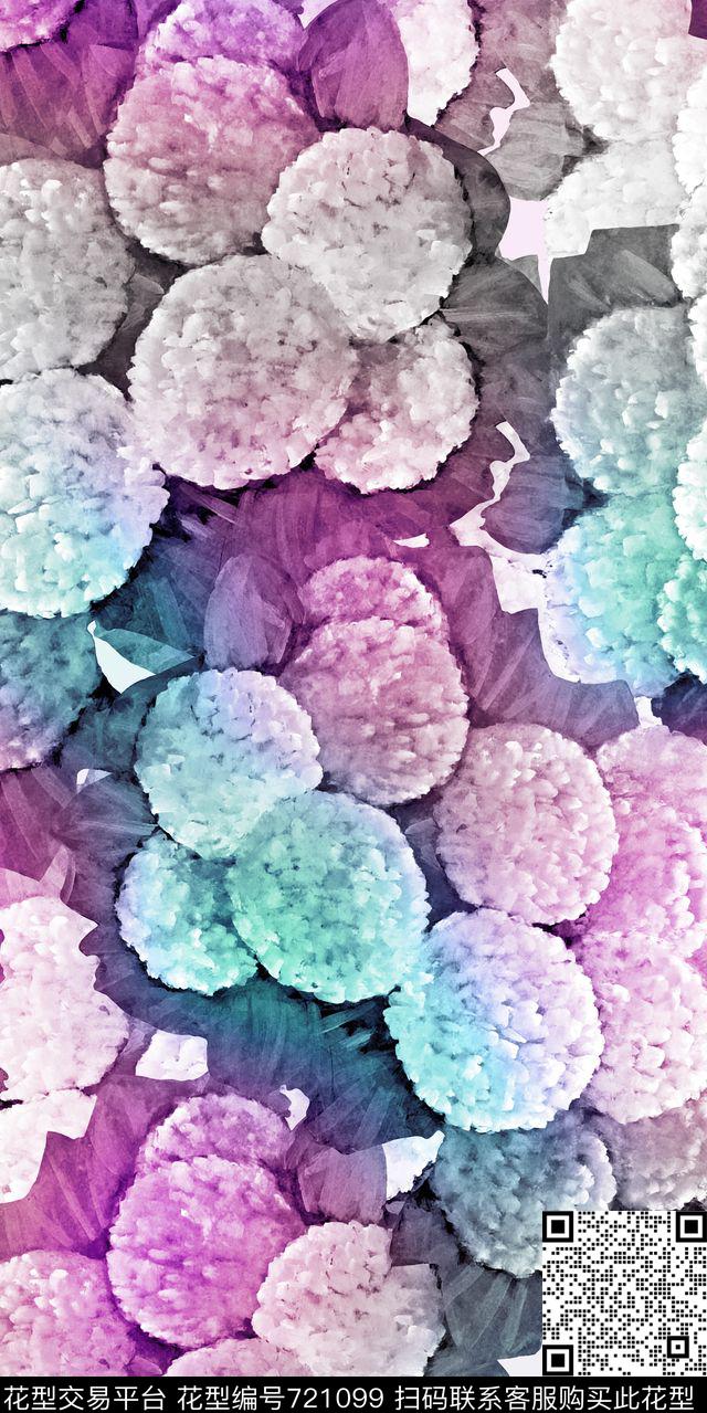 花卉叶子花球数码印花华亿平台下载（图片编号: 721099） - 瓦栏（Walan）