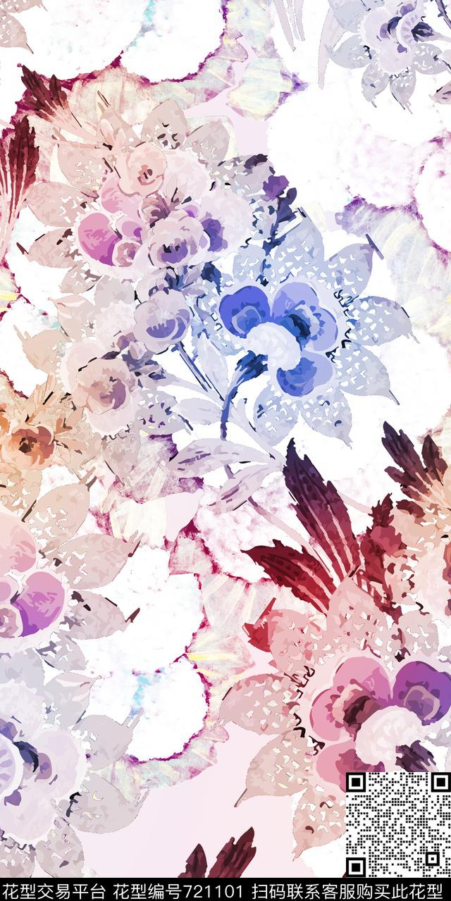 叶子小碎花花卉数码印花华亿平台下载（图片编号: 721101） - 瓦栏（Walan）