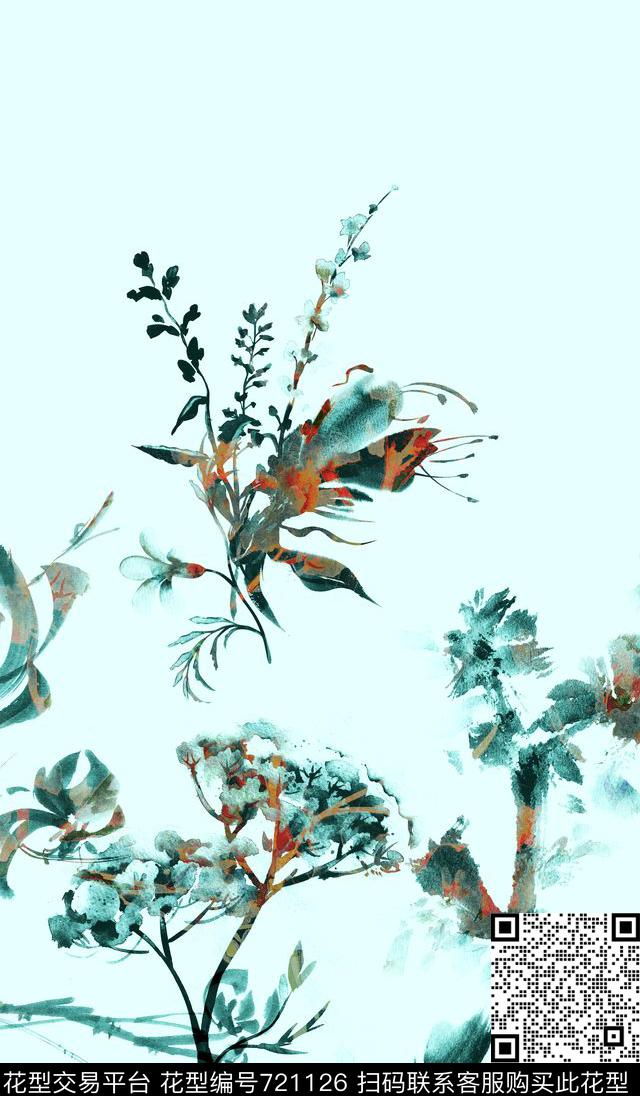 定位水墨中国风数码印花华亿平台下载（图片编号: 721126） - 瓦栏（Walan）