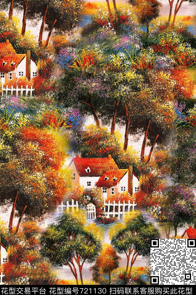 原创手绘风景油画风景田园风景数码印花华亿平台下载（图片编号: 721130） - 瓦栏（Walan）