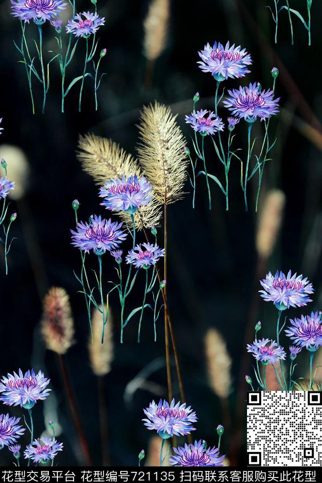花卉狗尾巴草水彩数码印花华亿平台下载（图片编号: 721135） - 瓦栏（Walan）