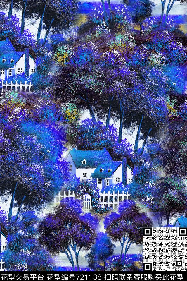 原创手绘风景油画风景田园风景数码印花华亿平台下载（图片编号: 721138） - 瓦栏（Walan）