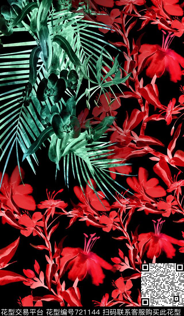 定位经典红蓝搭配数码印花华亿平台下载（图片编号: 721144） - 瓦栏（Walan）