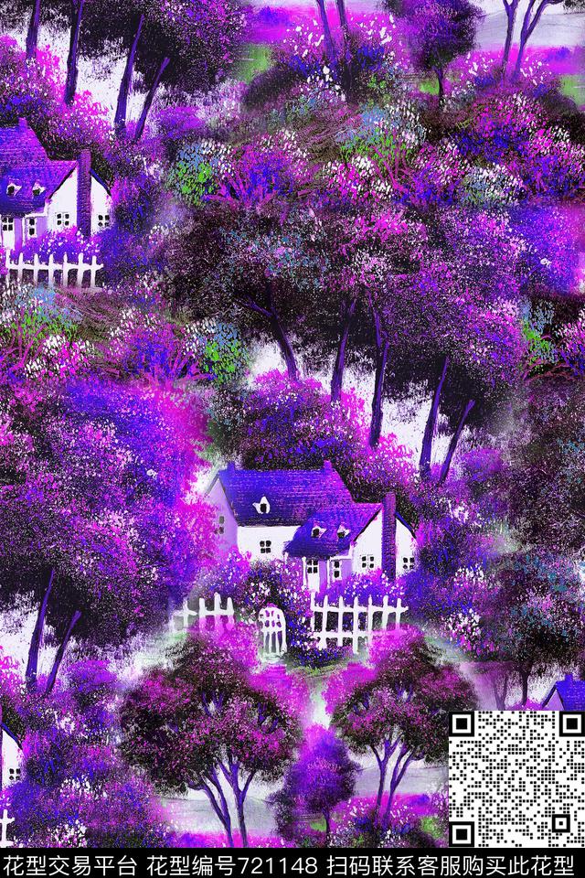 原创手绘风景油画风景田园风景数码印花华亿平台下载（图片编号: 721148） - 瓦栏（Walan）