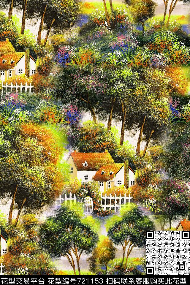原创手绘风景油画风景田园风景数码印花华亿平台下载（图片编号: 721153） - 瓦栏（Walan）