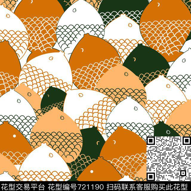 卡通鱼纹色块传统印花华亿平台下载（图片编号: 721190） - 瓦栏（Walan）
