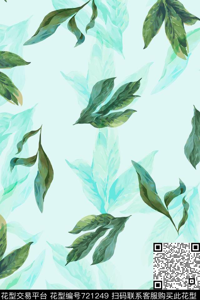 清新淡雅淑女植物叶子数码印花华亿平台下载（图片编号: 721249） - 瓦栏（Walan）