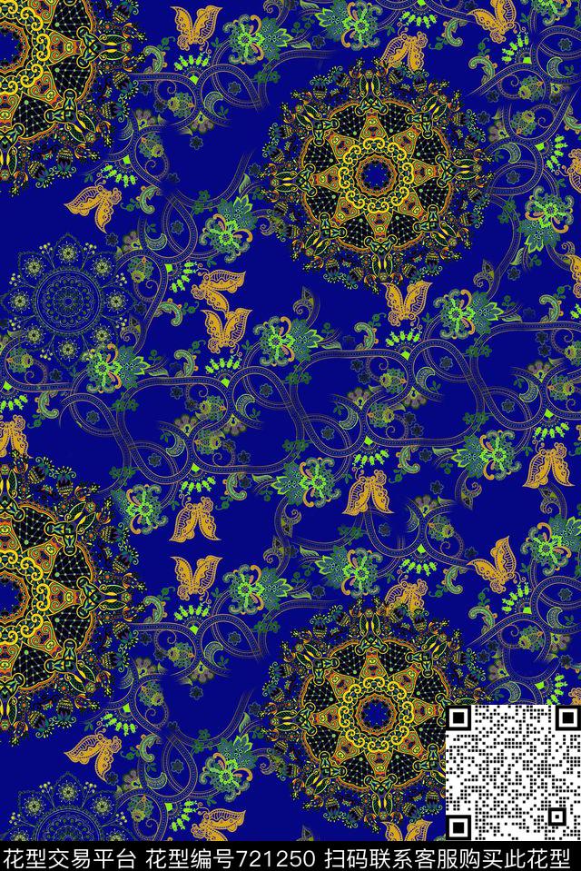 和风波西米亚卷草纹传统印花华亿平台下载（图片编号: 721250） - 瓦栏（Walan）