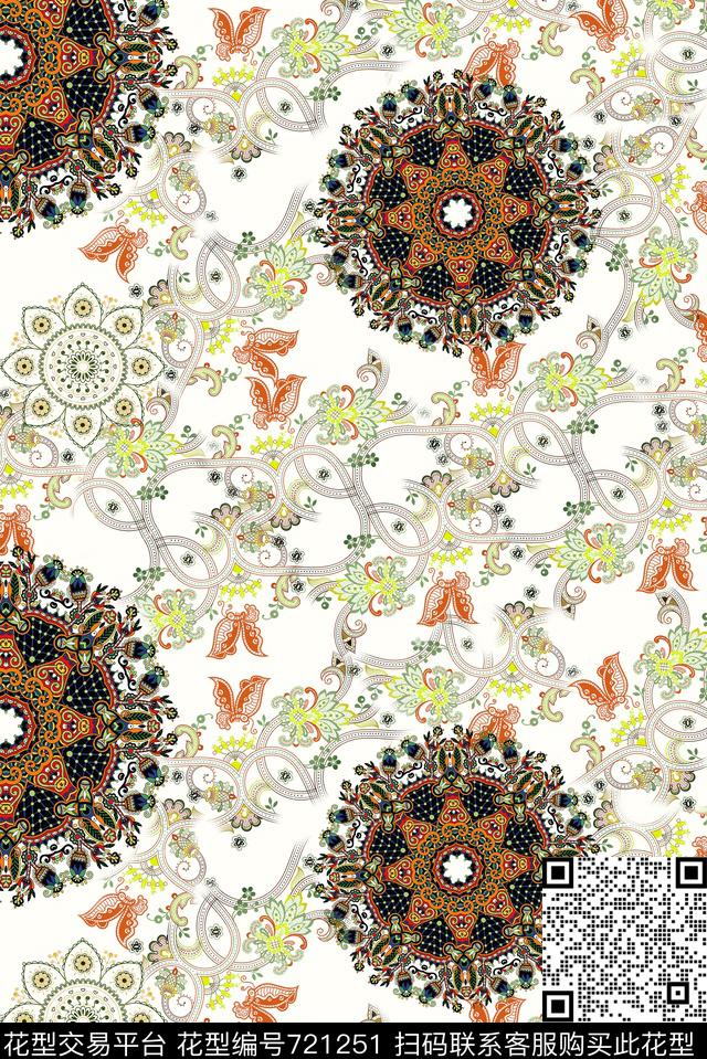 和风波西米亚卷草纹传统印花华亿平台下载（图片编号: 721251） - 瓦栏（Walan）