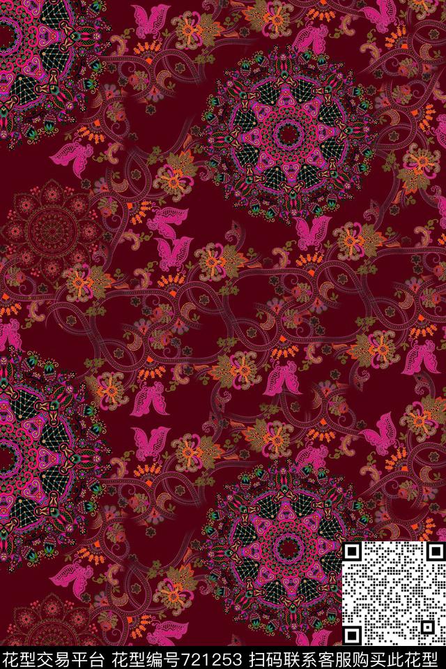 和风波西米亚卷草纹传统印花华亿平台下载（图片编号: 721253） - 瓦栏（Walan）