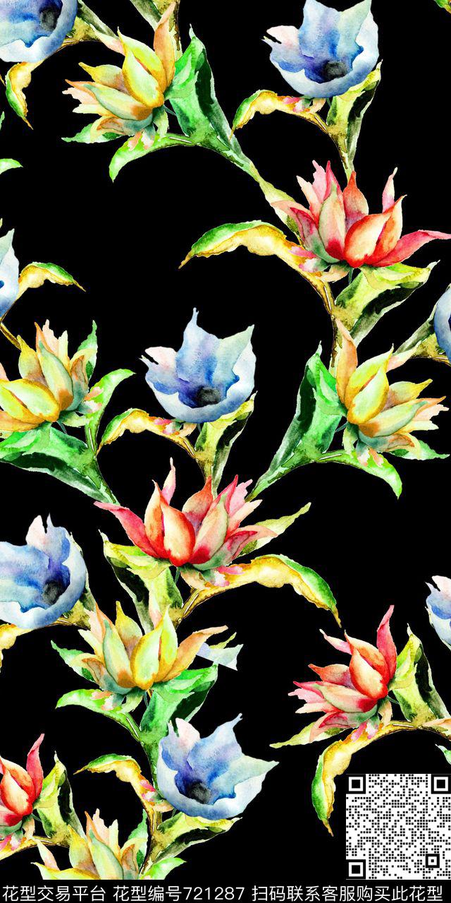 花朵花卉散花数码印花华亿平台下载（图片编号: 721287） - 瓦栏（Walan）