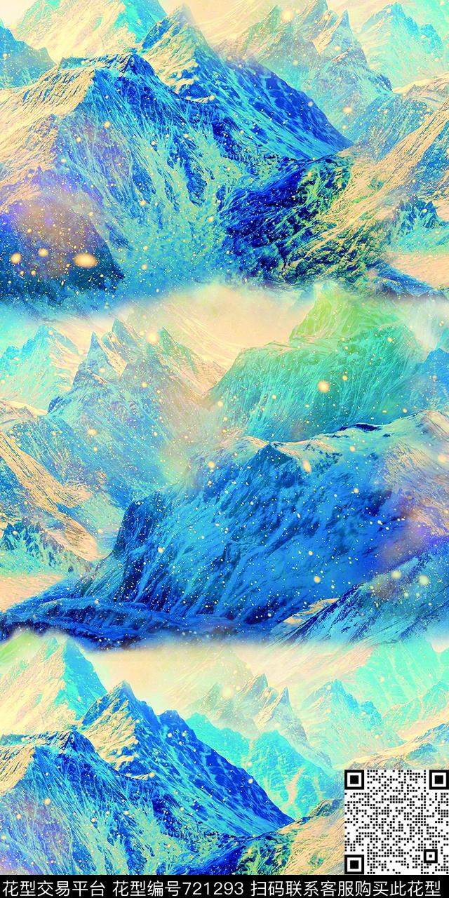 散花中国风水彩数码印花华亿平台下载（图片编号: 721293） - 瓦栏（Walan）