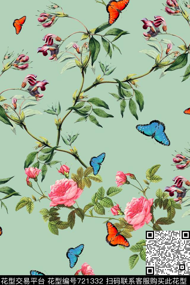 花卉花鸟复古数码印花华亿平台下载（图片编号: 721332） - 瓦栏（Walan）