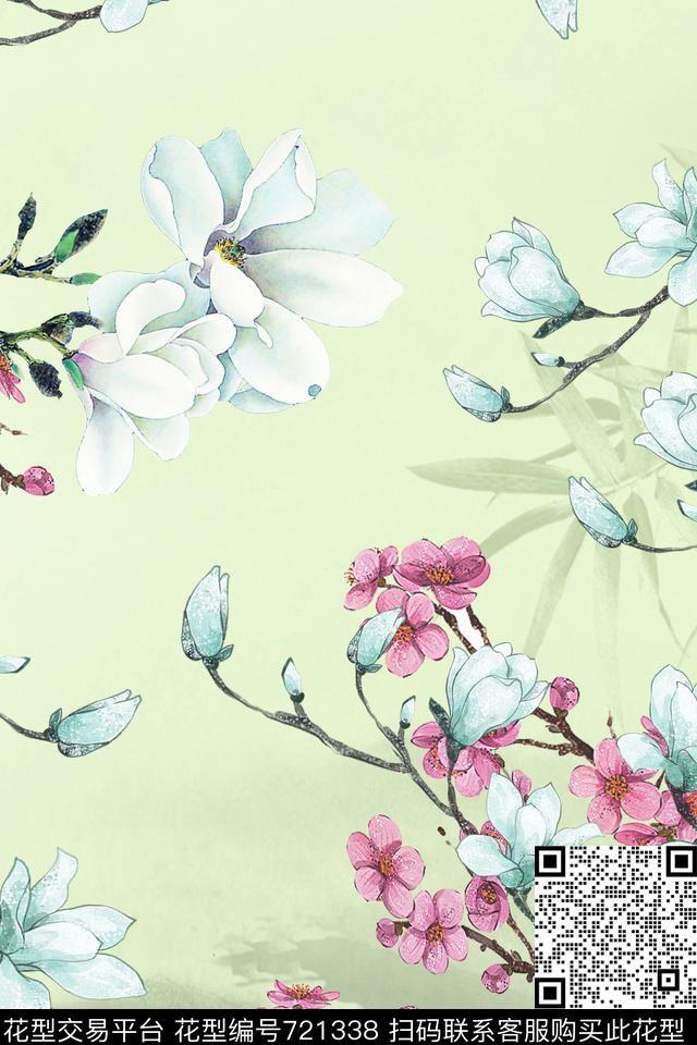 花卉玉兰花桃花数码印花华亿平台下载（图片编号: 721338） - 瓦栏（Walan）