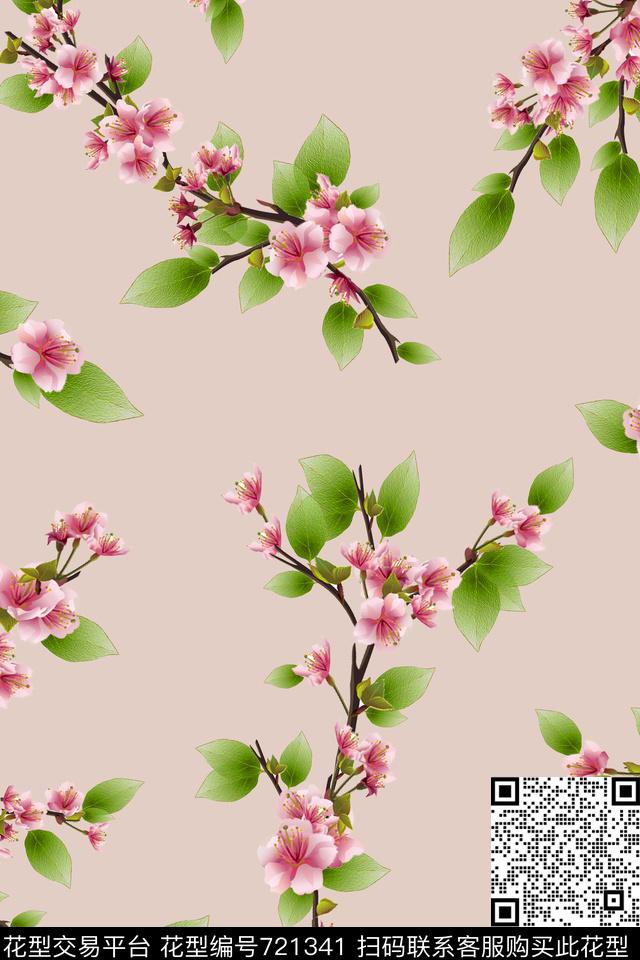 中国风花卉桃花数码印花华亿平台下载（图片编号: 721341） - 瓦栏（Walan）