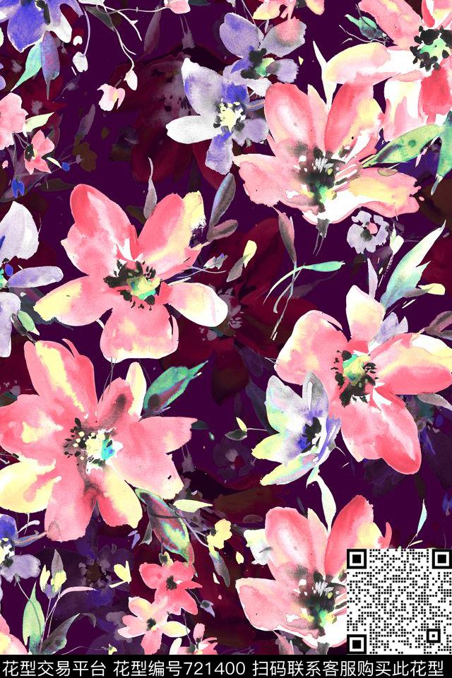流行时尚大花花卉数码印花华亿平台下载（图片编号: 721400） - 瓦栏（Walan）
