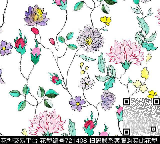 古典卷草花卉清新欧美风格花卉花卉传统印花华亿平台下载（图片编号: 721408） - 瓦栏（Walan）