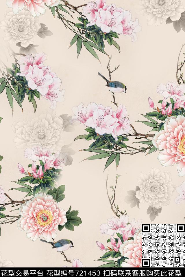 旗袍面料花面料花时尚流行女装数码印花华亿平台下载（图片编号: 721453） - 瓦栏（Walan）