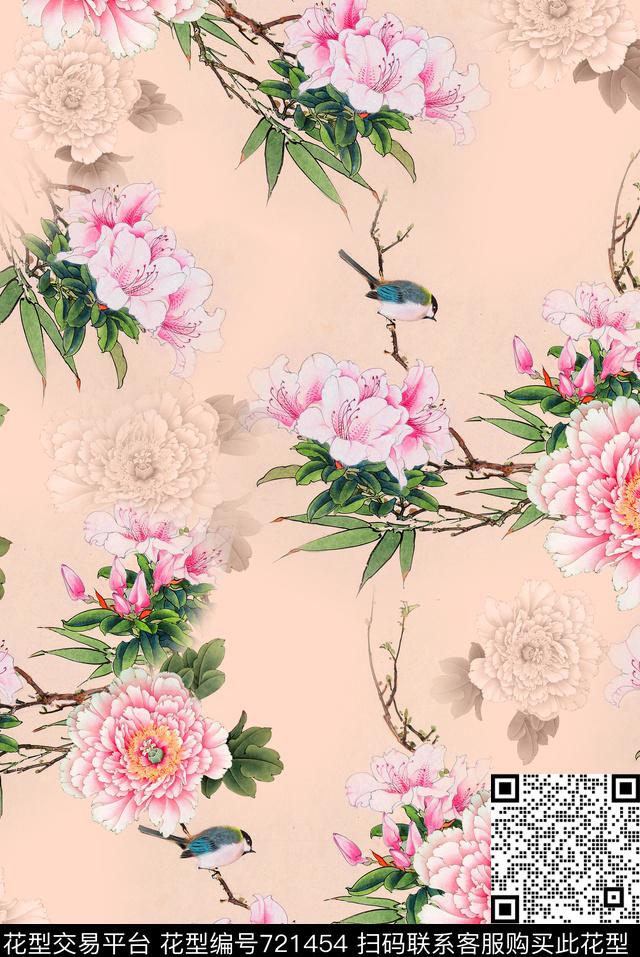 旗袍面料花面料花时尚流行女装数码印花华亿平台下载（图片编号: 721454） - 瓦栏（Walan）