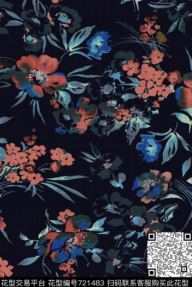 大花牡丹玫瑰数码印花华亿平台下载（图片编号: 721483） - 瓦栏（Walan）