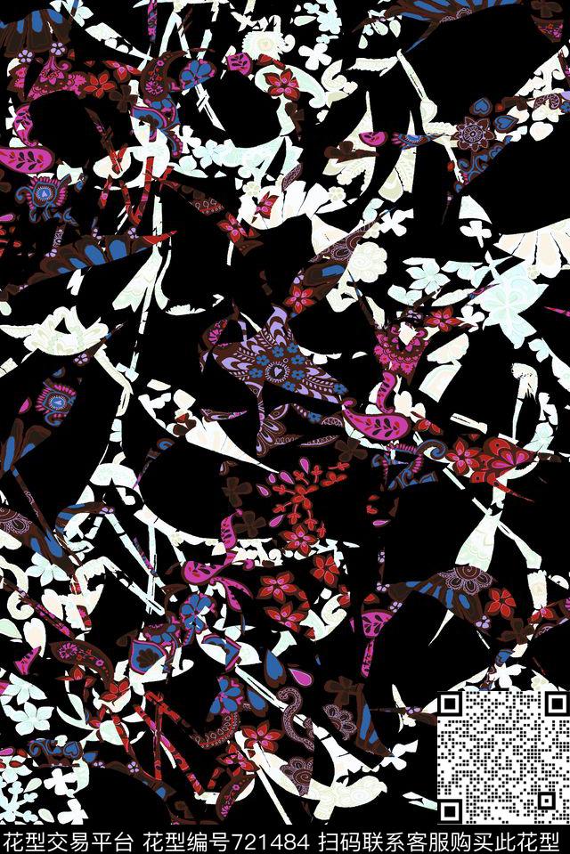 大花牡丹玫瑰数码印花华亿平台下载（图片编号: 721484） - 瓦栏（Walan）