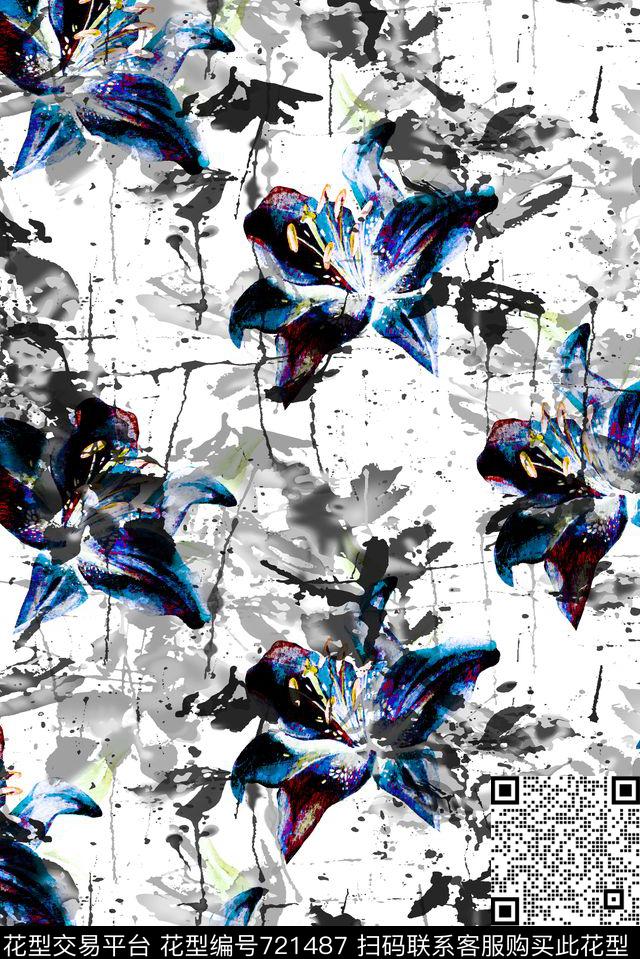 牡丹玫瑰兰花数码印花华亿平台下载（图片编号: 721487） - 瓦栏（Walan）