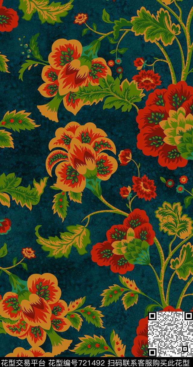民族风花卉写意数码印花华亿平台下载（图片编号: 721492） - 瓦栏（Walan）